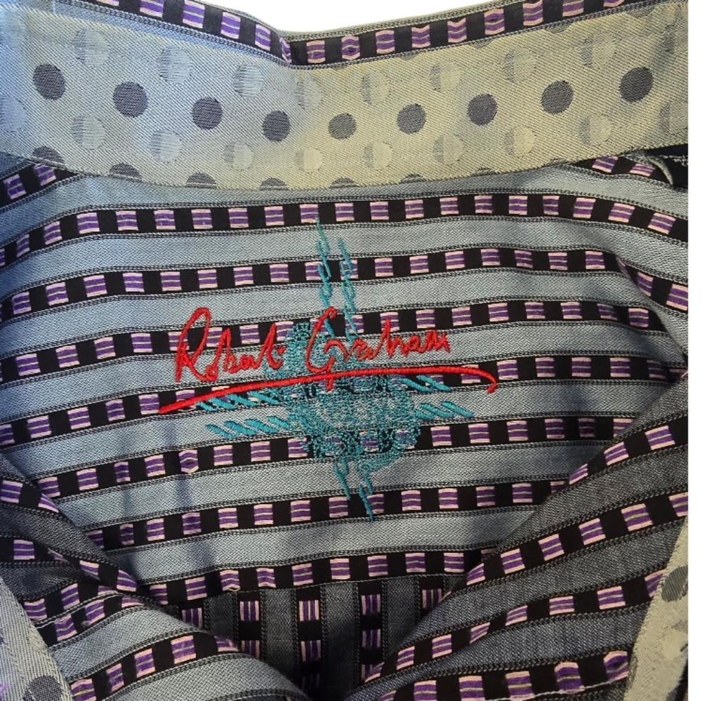 Robert Graham Shirt 3XL Blue Purple Texture Black Paisley Cuffs - Picture 5 of 12